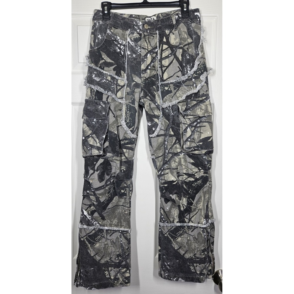KGYA Camo Cargo Pants Baggy Jeans Zippered Leg Size S Unisex Y2K Grunge Skater